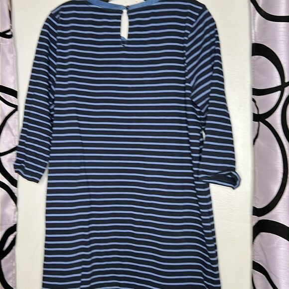 J.Jill Womens Blue Stripe Tencel Collar Hem 3/4 Sleeve Dress Size Medium - Picture 8 of 9